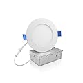 ECOELER 4 Inch Ultra-Thin LED Recessed Ceiling Light with Junction Box, 4000K Cool White, 11W 850Lm, Dimmable Canless Wafer Downlight, ETL and Energy Star Listed