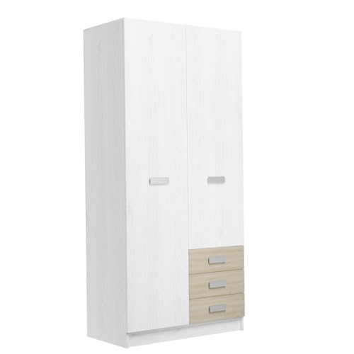 Homey - Armario de Dos Puertas con Altillo y Tres cajones Modelo Oslo para Dormitorios de Matrimonio e Infantiles, Color Andersen - Puccini, Medidas: 94,8 cm (Ancho) x 207,6 cm (Alto) x 50 cm (Fondo)