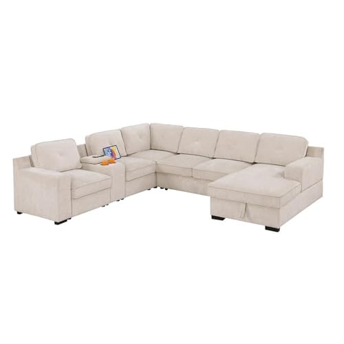 Pemberly Row Modern Chenille 6-Seater Sectional Sofa Bed with Pull-Out