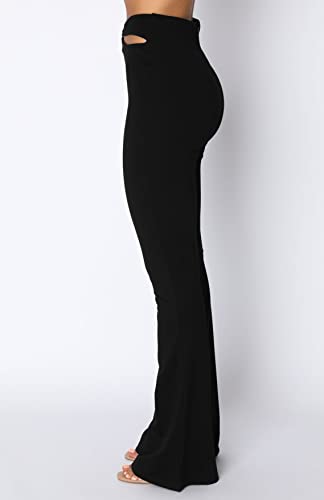 ZAFUL Women's High Waist Cut Out Ladder Bootcut Textured Flare Wide Leg Night Out Pants3