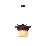 Traditional Oriental Pagoda Pendant Light, Chinese Hexagonal Wood Hanging Lamp,Ceiling Fixture, Unique Aesthetic Lighting for Teahouse, Restaurant, Dining Room, Living Room, Entryway.