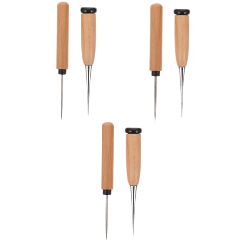 Operitacx Wooden Handle Needle Awl Tool Set, 3-Piece