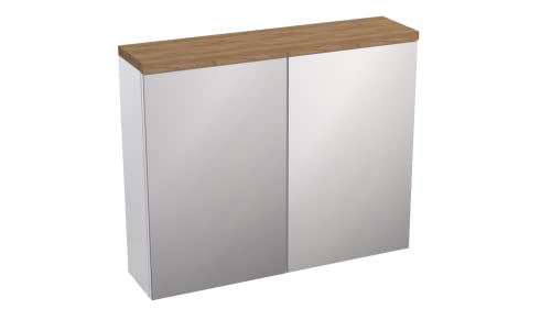 INOBA Spiegelschrank - Badezimmerschrank mit Ablagen - Badschrank 80cm - Badezimmerspiegel - Badmöbel Hochglanz Weiß und Eiche - Badregal - OVO Sammlung Cover