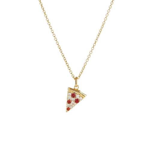 Délicat Pizza Cristal Pendentif Collier Pour Femmes 14K Plaqué Or Mignon Rouge Zircone Cubique Exquis Minuscule Scintillant Créatif Alimentaire Triangle...