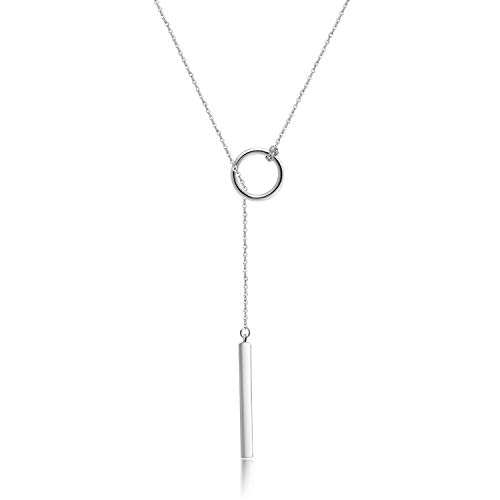 925 Sterling Silver Long Lariat Necklace For Women, Drop Bar Y Chain Necklace, 30'' Looped Y Necklace