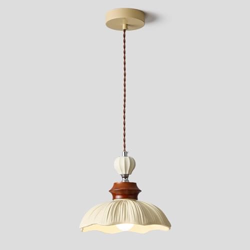 Lampe à suspension crème fleurie pour illuminer vos dîners en famille E27