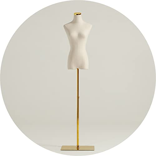 CDDUOLA Schaufensterpuppe Weibliche Torso Büste, Verstellbare Höhe Nähdesign Aufhänger zum Kleidung Geschäft Anzeige Männchen, Quadratische Basis, 2 Stile (Farbe : Gold-S, Größe : A) Cover