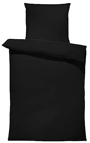 one-home Uni Bettwäsche Einfarbig Mikrofaser Garnituren Bettbezüge Premium Reißverschluss (schwarz 2 teilig 135x200 cm)