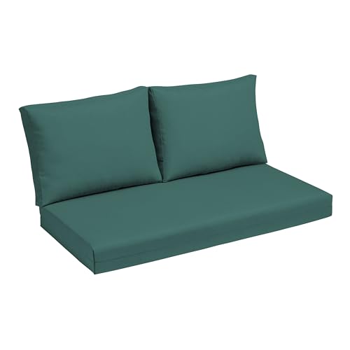Image of Arden Outdoor Loveseat Cushion Set, 48 x 24, Rain-Proof, Fade Resistant, Cushion Set for Couch, Bench, and Swing Peacock Blue Green Texture
