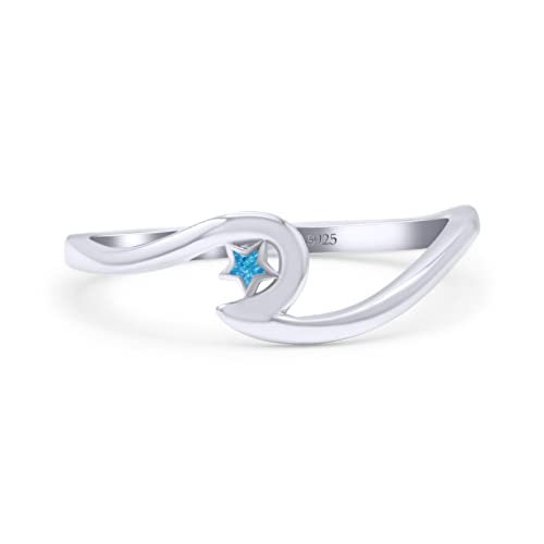 OMRANII Wave & Star Wedding Engagement Ring Lab Created Opal 925 Sterling Silver2