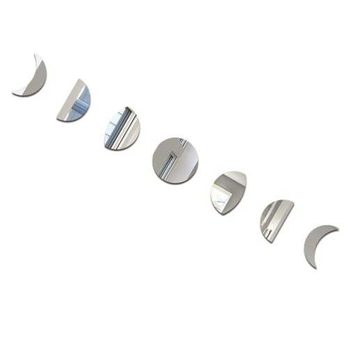 VILLCASE Juego de Espejos Lunares Fácil de Instalar y Remover, Decoración Única Acrílicos Plata Fases Luna para Pared en Dormitorio o Hogar