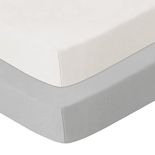 Image of Cotton Pack N Play Sheets, 2 Pack Portable Playard/Mini Crib Mattress Sheets, Ultra Soft, White & Grey, Pre-Shrink