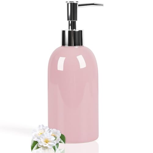 Natheeph 14OZ Ceramic Soap Dispenser Ceramic Soap Pump Dispenser Can Fill Liquid for Bathroom/Kitchen (Pink)
