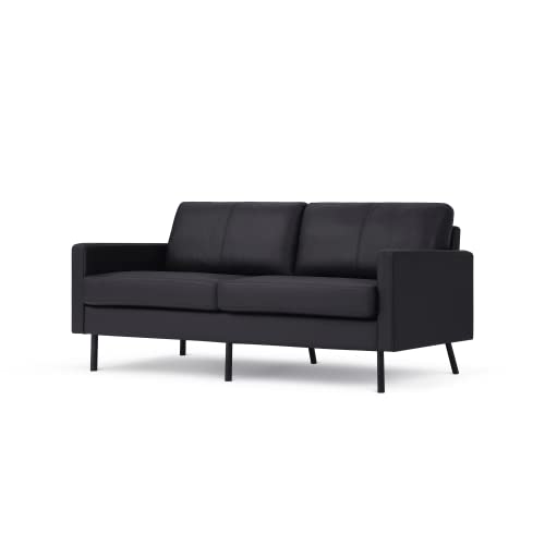 Z-Hom 70" Top-Grain Leather Sofa, 2-Seat Upholstered Loveseat Sofa Modern Couch, Luxury Classic For Living Room Bedroom Apartment Office (Black) #TOP6