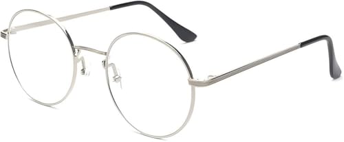 Kelens Runde Brille Herren Ohne Stärke, Brille Fake Silber, Metal Gestell Nerd Brille Für Cosplay, Party