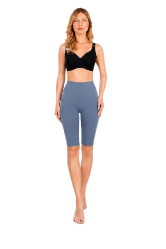 Image of mybody Women's Cotton Knee Length Cycling Shorts | Stretchable Breathable Biker Gym Yoga Workout Shorts | Mid Waist Athletic Fit (in, Alpha, S, Gray)