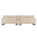 SOFTWEARY Big-Sofa mit Zwischentisch, Getränkehaltern und USB-Anschlüssen, inkl. Loser Zier- und Rückenkissen, Leinen Bezug (beige mit Zwischentisch)