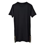 Maiyifu-GJ Mens Hip Hop Hipster Streetwear Short Sleeve Fashion Workout Side Zipper Trim Tee Elongated Longline T-Shirts (Black,US Size XL Asia XXL)