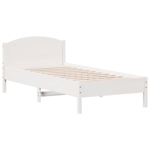 vidaXL Massivholzbett, Bett Bettgestell mit Lattenrost, Schlafzimmerbett Einzelbett mit Kopfteil, Bettrahmen Schlafzimmermöbel, Weiß 100x200cm Kiefer vidaXL Massivholzbett, Bett Bettgestell mit Lattenrost, Schlafzimmerbett Einzelbett mit Kopfteil, Bettrahmen Schlafzimmermöbel, Weiß 100x200cm Kiefer