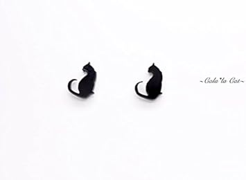 Amazon Co Jp のシンプルな黒猫シルエットピアス 1 ハンドメイド 日本製 ジュエリー