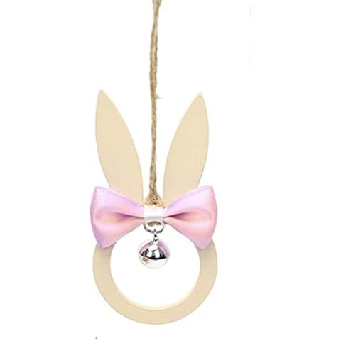Easter Rabbit Hanging Decoration, Wooden Bunny Pendant with Bow Tie Bell, Rabbit Ear Wind Chimes Pendant Party Ornament Craft Gift Cover