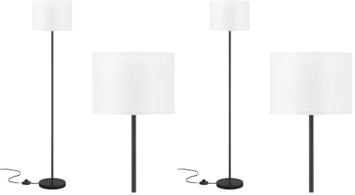 Image of Modern Floor Lamp Simple Design with White Shade, Foot Pedal Switch, 60 inch Small Tall Lamps for Living Room Bedroom Office Dining Room Kitchen, Black Pole Lamp(Without Bulb) (Pack of 2)