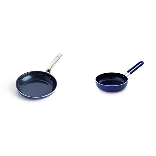 ECTY BLUE DIAMOND Cookware Ceramic Nonstick Frying Pan, 8 inch New Version & Cookware Healthy Ceramic Nonstick Mini Egg Pan, Blue