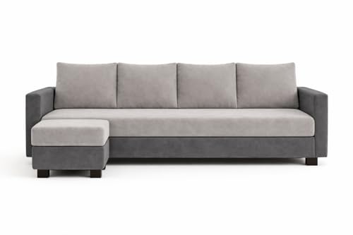 Image of SOCOZI Braven 5 Seater L Shape Sofa Set with Movable Ottoman | Flexible Layout | Soft Velvet Suede Fabric | Modern Design | Plush Comfort Cushions for Living Room (Dark Grey-Light Grey)