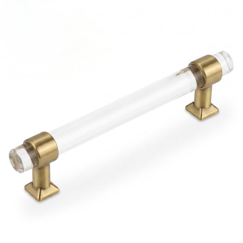 Orger 5 Pack Acrylic Cabinet Handles 5 inch Drawer Pulls Modern Decor Antique Brass Kitchen Hardware Cabinet Pull Handles for Dresser Drawers and Cupboards