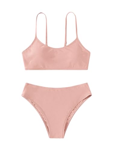 Image of SHENHE Girl's 2 Piece O Ring Bikini High Waisted Spaghetti Strap Cute Swimsuit Bathing Suit