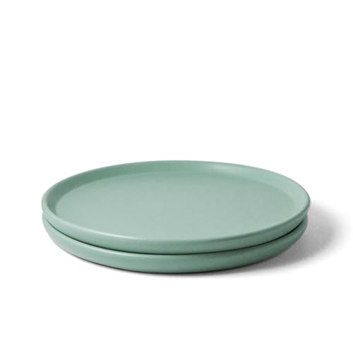 Image of Ceramic Dinner Plates, 2 Pcs | Rim Plate for Easy Eating | Microwave, Oven, Dishwasher Safe | Set of 2 Ceramic Plates for Dinner | Handmade | (Almost Blue, Dinner Plate)