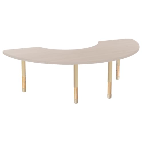 Image of 36 inch x 72 inch Half Moon Kids Classroom Table with Adjustable Chunky Wood Legs