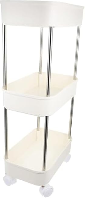 Slim Rolling Kitchen Trolley ¨C Multi-Layer Mobile Storage Cart with Wheels, Plastic Utility Rack for Fruits, Kitchen & Office Use(Color:White)-i1Ug0pKI