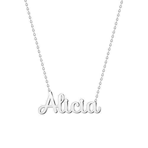 cotigo Collier Prénom en Acier Inoxydable - Pendentif Nom Personnalisé Argent ou Or - Collier Femme - Cadeaux Personnalisés pour Femme (Alicia-Argenté)