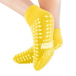 Slipper Socks Pillow Paws Risk Alert Terries Unisex Adult 3X-Large/X-Wide All Around Tread Single Patient Use Yellow 3907-001 3 Pack