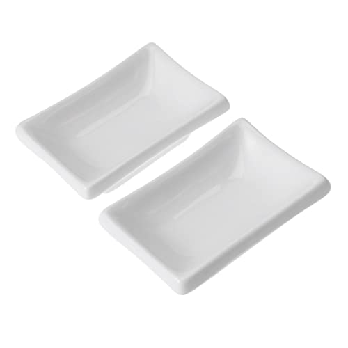 BRIGHTFUFU 2 Pcs Pure White Ceramic Sauce Dishes Japanese Style Spice Dish Tray for Dipping for Soy Sauce Condiments and Appetizers