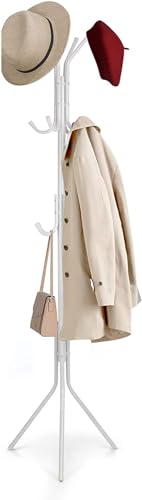 مارك كيو حامل تعليق الملابس مع 12 خطاف، رف معطف للقبعات وشنط اليد والوشاح والعباية والحجاب والجاكيتات والمظلة والمدخل وغرفة النوم والرواق والسكن الجامعي والمكتب - ابيض