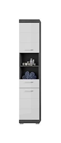 xonox.home Badezimmer Scout X06B2B15 5tlg. Kombination in Front weiß Hochglanz Korpus rauchsilber Nb.inkl. Beleuchtung