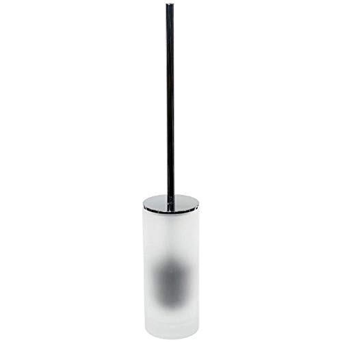 Image of Gedy Tiglio Toilet Brush Holder in Glass and Polished Chrome Steel, Transparent White