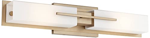Image of Possini Euro Design Midtown Modern Wall Light Burnished Brass Gold Metal Hardwired 23 1 /2 inch 2-Light Fixture White Glass Shade for Bedroom Bedside Bathroom Vanity Living Room Hallway Dining House