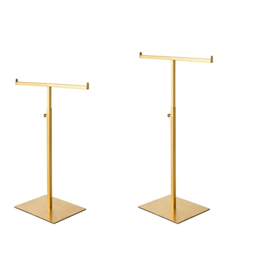 CHANJEYION Purse Display Stand Set of 2 Jewelry Tower Stainless Steel Jewelry Handbags Stand Tabletop for Necklaces Purse Hanger Stands Adjustable Height Organizer Home Store Boutique, Gold
