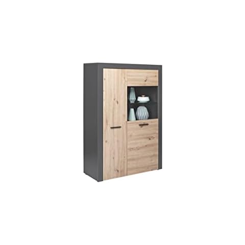 Inter Link Highboard Vitrine mit 2 Türen in Anthrazit und Artisan Eiche Nachbildung Cover