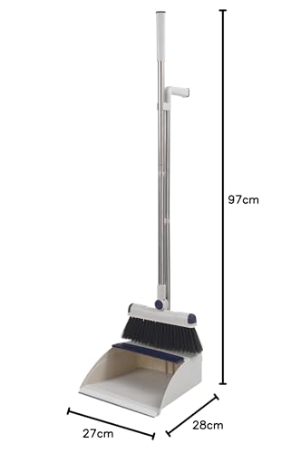 Beldray LA030216FEU7 Deep Clean Kehrschaufel- und Bürstenset mit langem Griff – mehrflächige Bodenkehrmaschine, integrierter Besenkamm und Schwenkkopf, kratzfreie weiche Borsten, für alle Hartböden