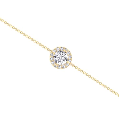 Image of 925 Sterling Silver Round Solitaire Halo Bracelet | Elegant 18k Gold Plated Jewelry for Women, Mother's Day