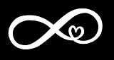 Generic Infinity with Heart Vinyl Decal | White | Made in USA by Foxtail Decals | for Car Windows, T
