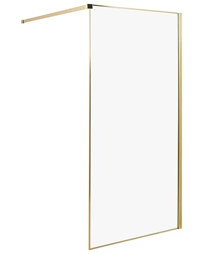 Mampara de ducha baño de vidrio templado sin puerta dorado 100 x 190 cm Waspam