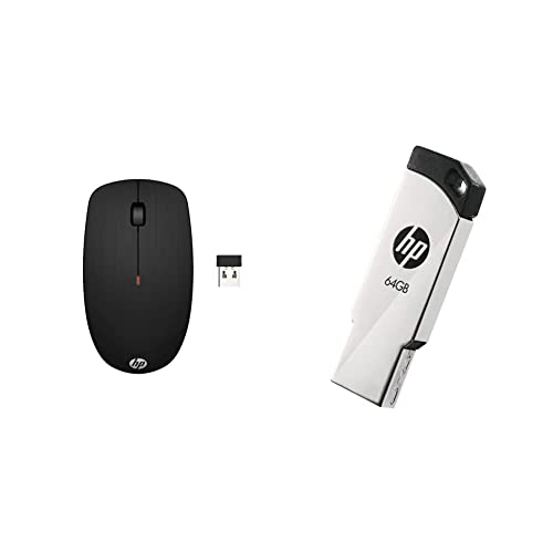 Image of HP X200 Wireless Mouse with 2.4 GHz Wireless connectivity, Adjustable DPI up to 1600, ambidextrous Design, and 18-Month Long Battery Life. 3-Years Warranty (6VY95AA) & v236w 64GB USB 2.0 Pen Drive