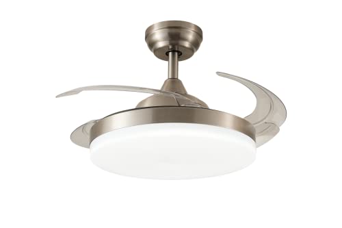 TODOLAMPARA S-Til MINI Níquel DC Ventilador de techo con luz led, aspa retráctil, muy silencioso, mando distancia, 3 tonalidades de luz con memoria, motor DC y 10 años de garantía, diámetro total 91cm Cover