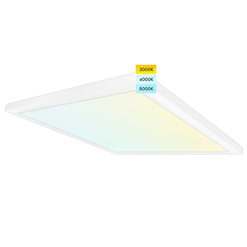 luxrite 2x2 ft surface mount led flat panel light 3 color selectable 3000k - 5000k 4000 lumens 0-10v dimmable flush mount bracket included 120-277v damp rated ul certified dlc listed