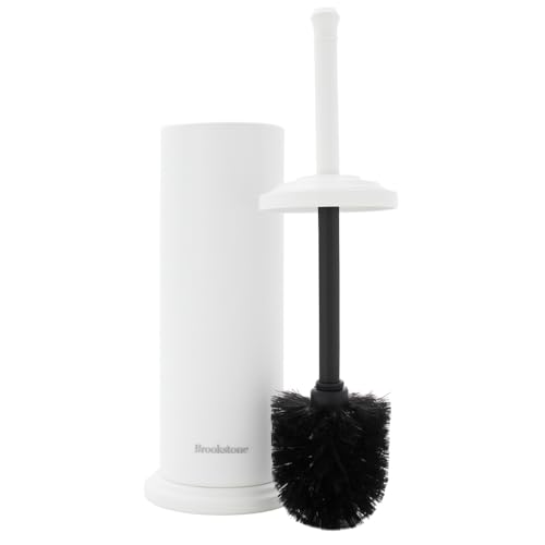 Brosse WC BROOKSTONE blanche avec support fermé anti-odeur et éclaboussure